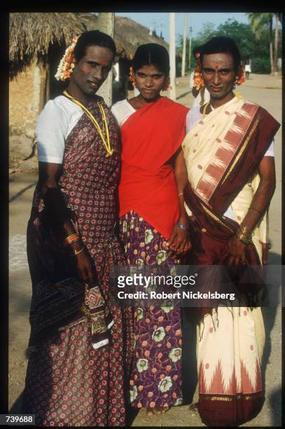 Eunuchs attend the Chittirai-Pournami festival April 24, 1994 in Villupuram, India. Eunuchs, called "hijras" are mostly men castrated at puberty,...