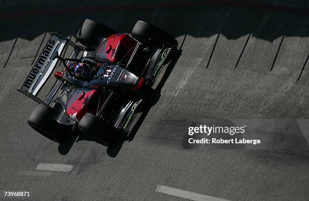Robert Doornbos drives the Minardi Team USA Panoz DP01 during practice for the ChampCar World Series Toyota Grand Prix of Long Beach on April 13,...