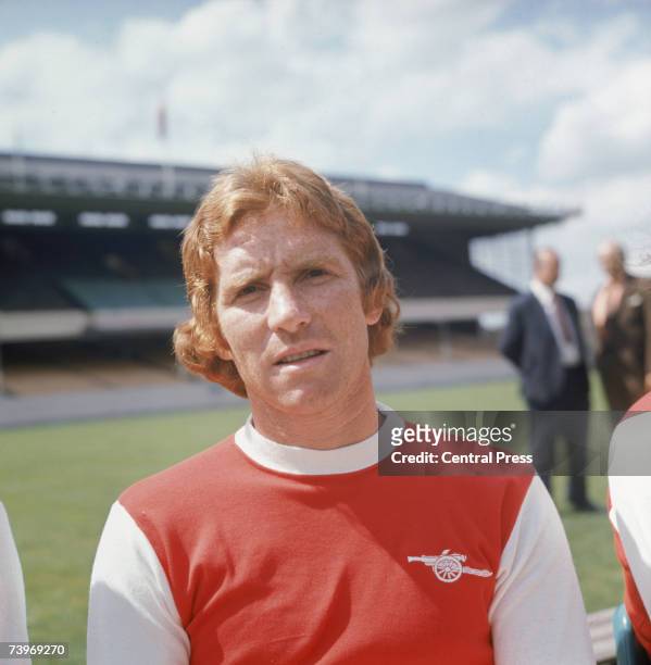 English footballer Alan Ball of Arsenal FC, at the club's Highbury Stadium circa 1975.