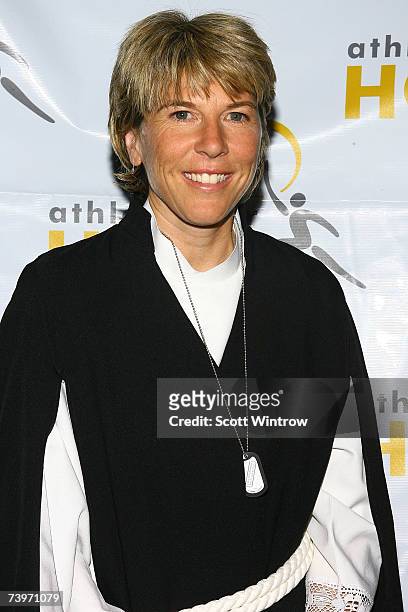 Former tennis pro Andrea Jaeger poses for photos during a press conference for Athletes for Hope at Manhattan Center Studios on April 25, 2007 in New...