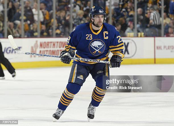 Chris Drury of the Buffalo Sabres skates against the New York Islanders during Game 5 of the NHL Eastern Conference Quarterfinals on April 20, 2007...