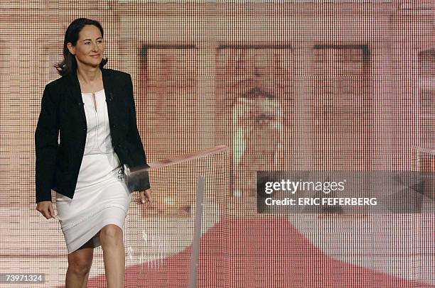 Socialist presidential candidate Segolene Royal arrives to be interviewed by French journalist Arlette Chabot , 25 April 2007 on the set of French...