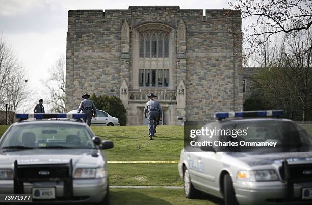 Norris Hall following being evacuated after reports of a security alert on the campus of Virginia Tech on April 18, 2007 in Blacksburg, Virginia....