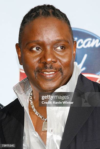 Musician Philip Bailey from the band "Earth, Wind and Fire" poses in the press room during the "American Idol Gives Back" held at the Walt Disney...