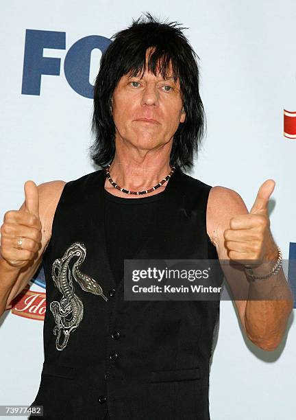 Musician Jeff Beck poses in the press room during the "American Idol Gives Back" held at the Walt Disney Concert Hall on April 25, 2007 in Los...