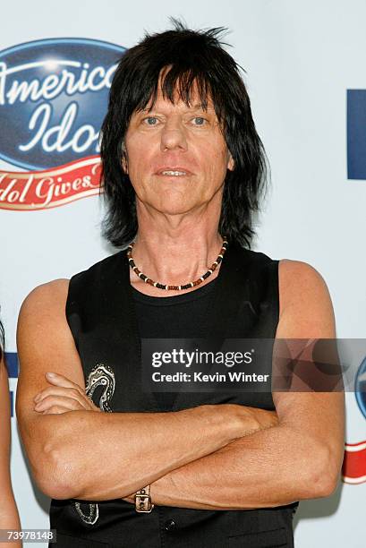 Musician Jeff Beck poses in the press room during the "American Idol Gives Back" held at the Walt Disney Concert Hall on April 25, 2007 in Los...