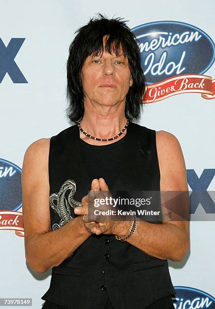 Musician Jeff Beck poses in the press room during the "American Idol Gives Back" held at the Walt Disney Concert Hall on April 25, 2007 in Los...