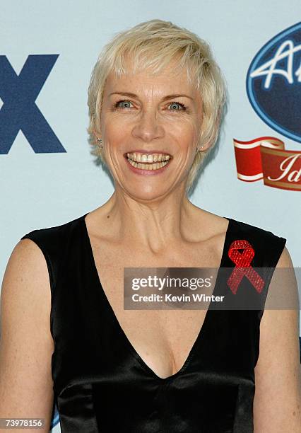 Singer Annie Lennox poses in the press room during the "American Idol Gives Back" held at the Walt Disney Concert Hall on April 25, 2007 in Los...