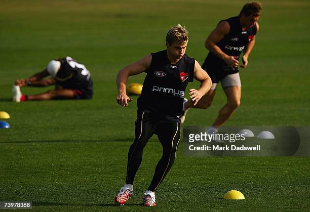 Colin Sylvia of the Demons warms up for a Melbourne Demons AFL training session at the Junction Oval on April 26, 2007 in Melbourne, Australia.