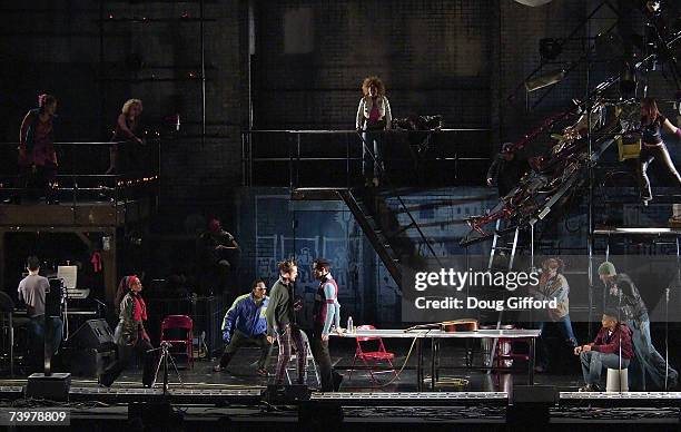 The cast performs in the opening night of "Rent" at the Orange County Performing Arts Center on April 25, 2007 in Costa Mesa, California.