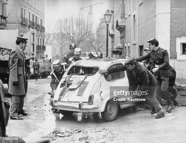 Scene of devastation in Madrid after ETA members assassinated Spanish Prime Minister Luis Carrero Blanco by bombing his car, 20th December 1973.