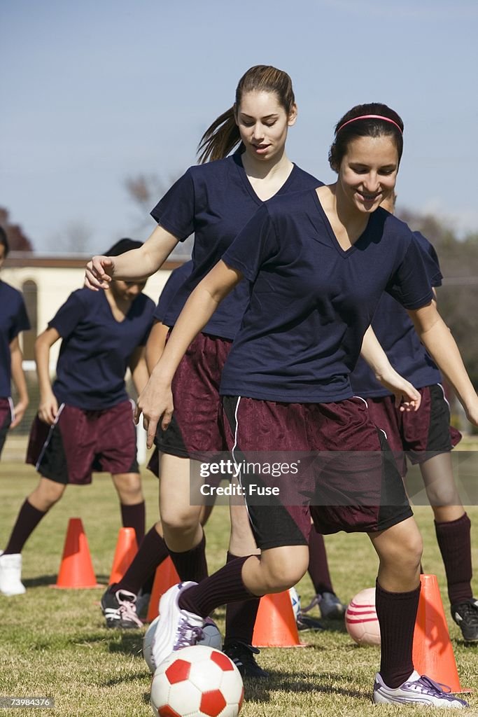 Girls in soccer practice