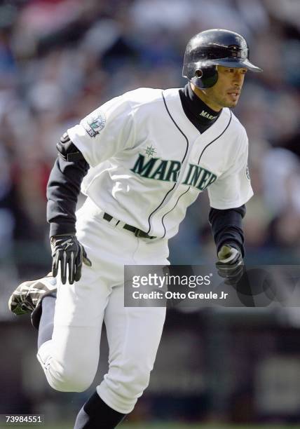 Ichiro Suzuki of the Seattle Mariners runs the bases during the game against the Minnesota Twins on April 19, 2007 at Safeco Field in Seattle,...