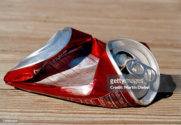 crushed soda can - crushed tin stock pictures, royalty-free photos & images
