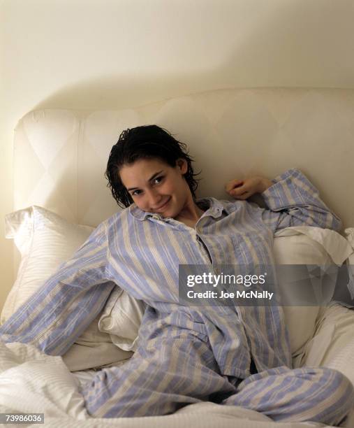 Actress Winona Ryder poses in her bedroom on September 1994 at her apartment in New York City.