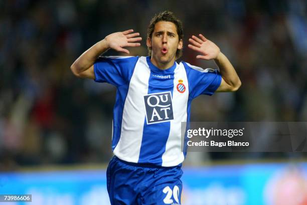 Coro of Espanyol celebrates his goal during the match between Espanyol and Werder Bremen, during the UEFA Cup Semi-Final, second Leg match between...