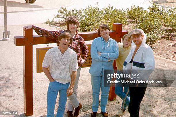 Rock and roll group "The Beach Boys" pose during a portrait session in 1965 in Los Angeles, California. Dennis Wilson, Brian Wilson, Carl Wilson, Al...