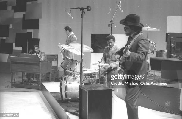 Booker T. Jones on the organ, guitarist Steve Cropper, bassist Donald "Duck" Dunn and drummer Al Jackson of the R&B band Booker T. & The M.G.'s...