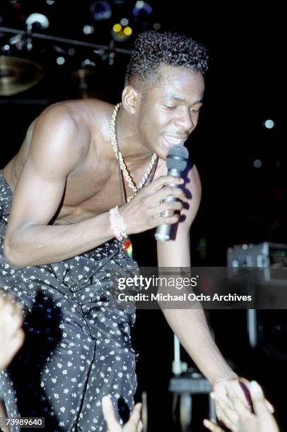 Singer Bobby Brown performs onstage in circa 1988.