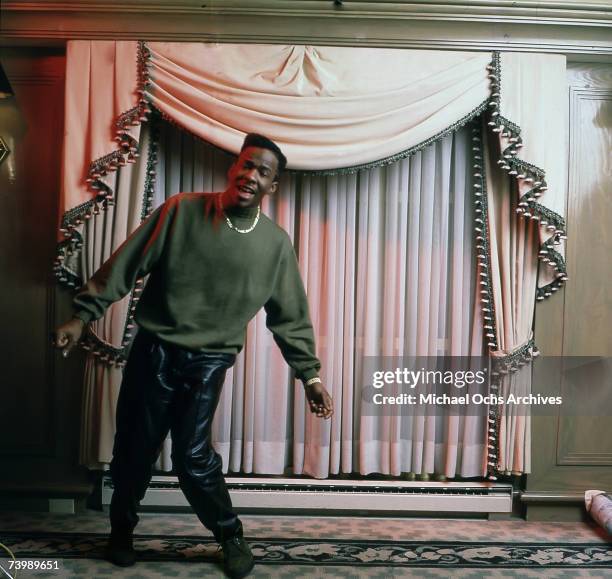 Singer Bobby Brown poses for a portrait session with his Gumby style haircut in circa 1988.