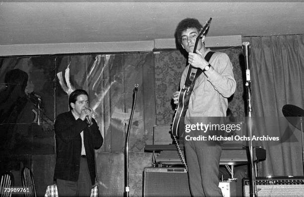 Paul Butterfield and Elving Bishop of the rock group "Butterfield Blues Band" perform at the Living End in circa 1966 in Detroit, Michigan