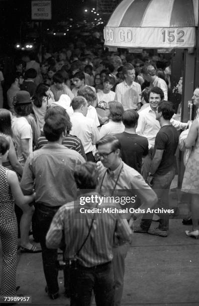 Exterior of The Cafe Au Go Go at 152 Bleecker Street in Greenwich Village before a rare appearance by Judy Collins circa 1968 in New York City, New...