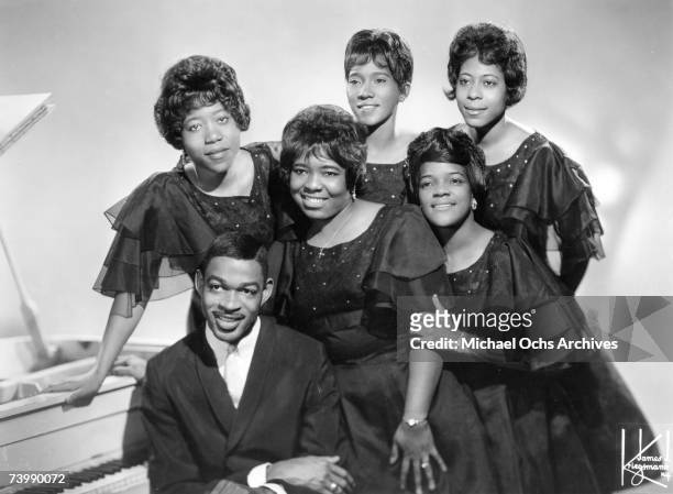 Josie Howard, James Herndon, Albertina Walker, Cassietta George, Shirley Caesar and Dolores Washington of the gospel group, The Caravans, pose for a...