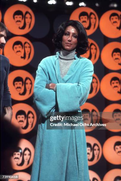 Entertainer Cher performs on 'The Sonny & Cher Comedy Hour' in February 1974 in Los Angeles, California.