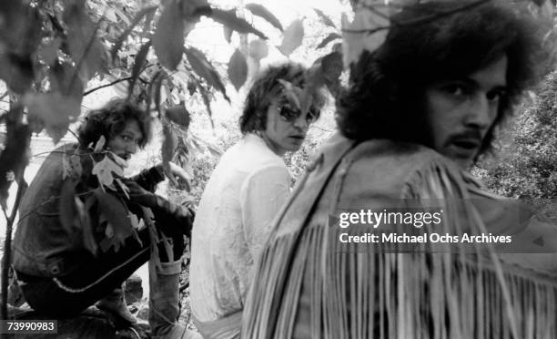 Rock band "Cream" poses for a portrait in Central Park in 1968 in New York City, New York. L-R: Jack Bruce, Ginger Baker, Eric Clapton.