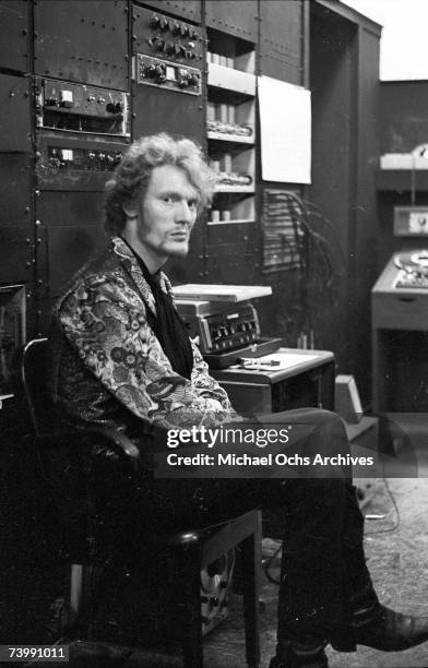 Drummer Ginger Baker of the rock band "Cream" relaxes backstage at the Murray the K Music in the Fifth Dimension show at the RKO Theatre on March 31,...