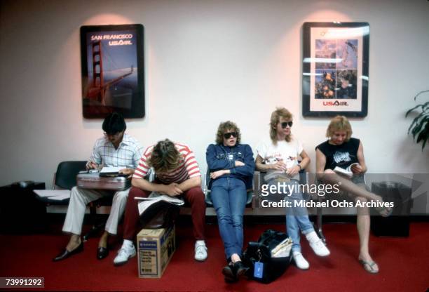 Rock band Def Leppard hanging out backstage in 1983.