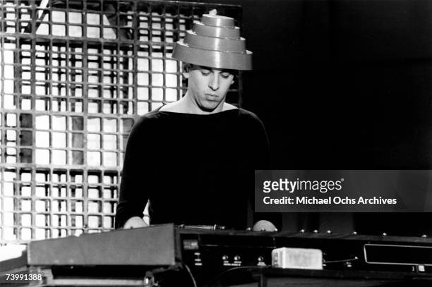 Bob Casale of the new wave punk music group "Devo" performs onstage in circa 1979 in Los Angeles, California.