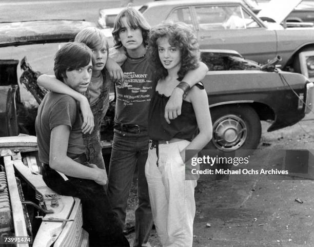 Photo of Matt Dillon with Pamela Ludwig and others from the film, 'Over The Edge'.