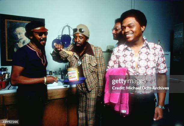 Vocal group "The Four Tops" pose for a portait in February 1975. Lawrence Payton, Levi Stubbs, Abdul "Duke" Fakir, Ronaldo "Obie" Benson.
