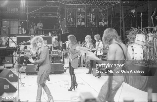 Guitarist Nancy Wilson, singer Ann Wilson, guitarist Howard Leese, guitarist Roger Fisher, bassist Steve Fossen and drummer Michael Derosier of the...