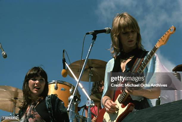 Ann Wilson and Nancy Wilson of the rock band "Heart" perform onstage in October 1976.