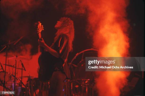 Nancy Wilson of the rock band "Heart" perform onstage in circa 1977.