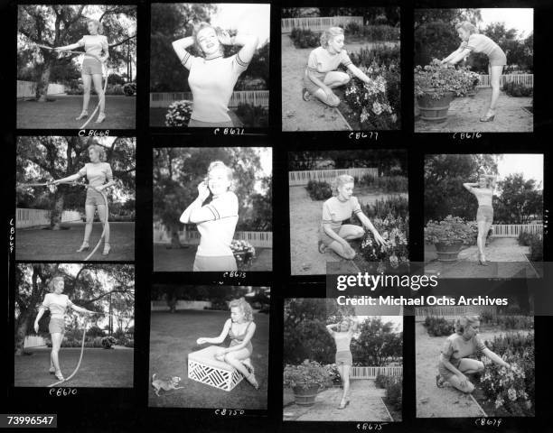 Proof sheet of actress Marilyn Monroe photo session at Hollywood agent Johnny Hyde's backyard on May 17, 1950 in Beverly Hills, California.