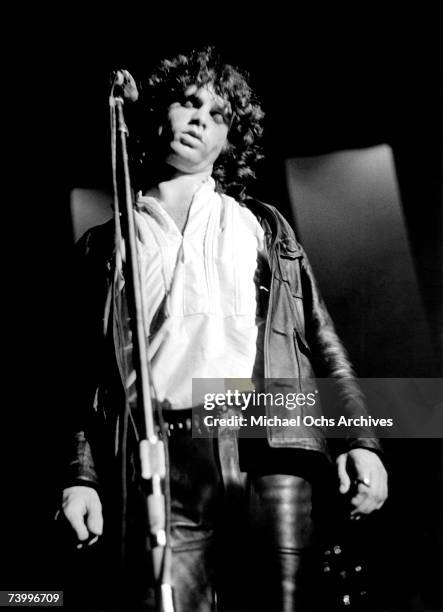 Jim Morrison of the Doors performs during their debut at the Village Theatre, on September 9, 1967 in New York City, NY.