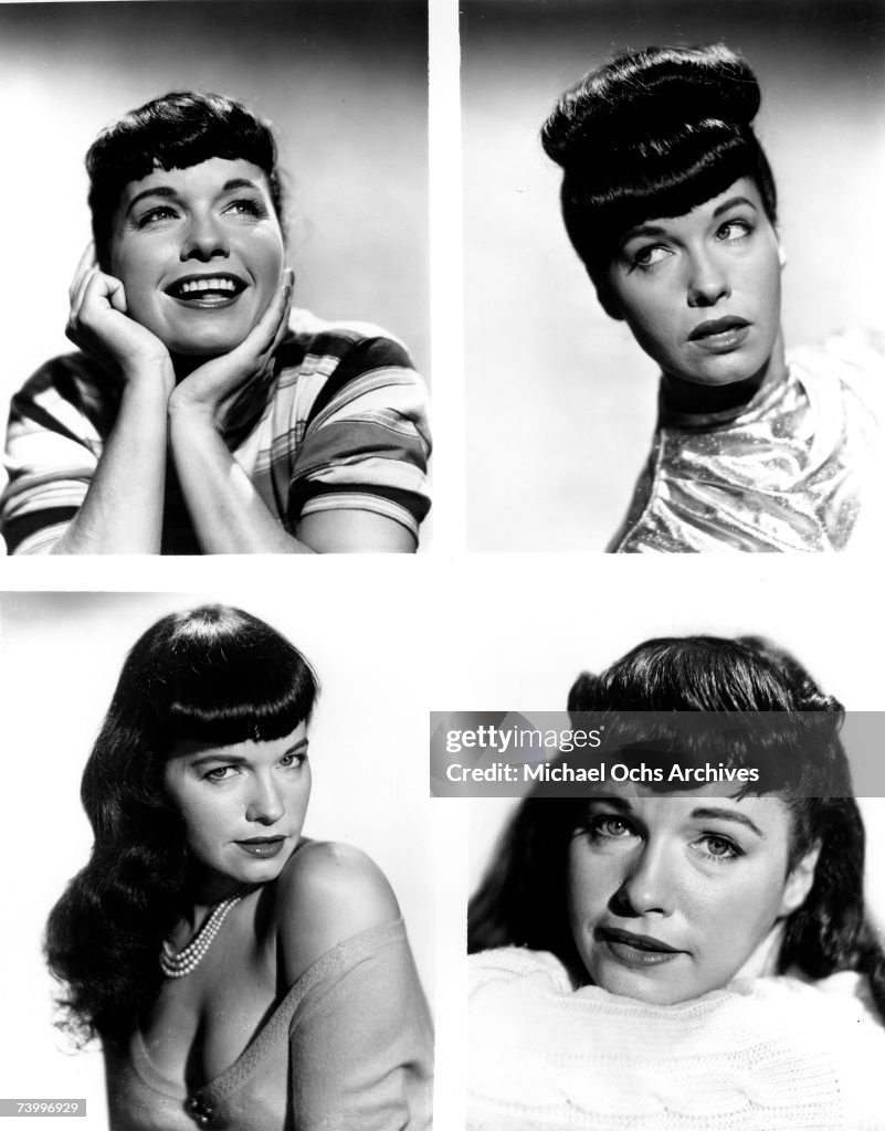 Pin up model Bettie Page poses for a tetraptych of portraits in circa