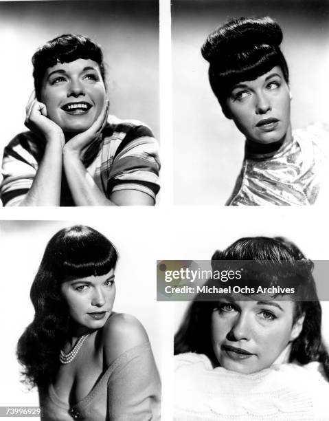 Pin-up model Bettie Page poses for a tetraptych of portraits in circa 1952.