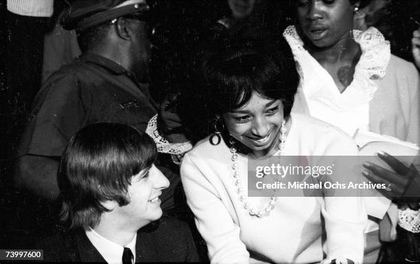 Drummer Ringo Starr of the rock and roll band "The Beatles" answers questions at a press conference at the Cinnamon Cinder youth nightclub on August...