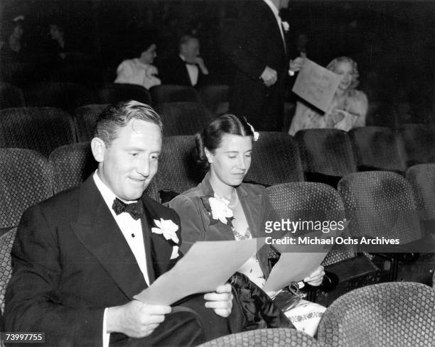 Actor Spencer Tracy And wife Louise Treadwell attend a premiere circa 1938 in Los Angeles, California.