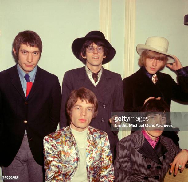 Rock and roll band "The Rolling Stones" pose for a portrait on January 11, 1967 in London, England. L-R : Mick Jagger, Bill Wyman L-R : Charlie...