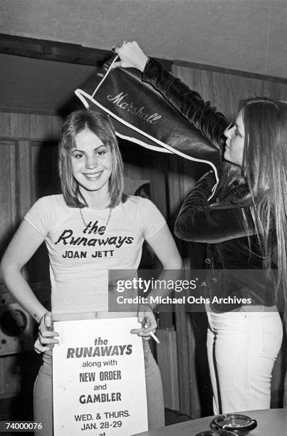 Guitarist Joan Jett of the rock band "The Runaways" poses for a portrait in Los Angeles, CA in 1976.