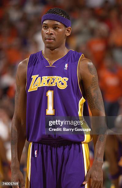 Smush Parker of the Los Angeles Lakers looks on in Game One of the Western Conference Quarterfinals against the Phoenix Suns during the 2007 NBA...