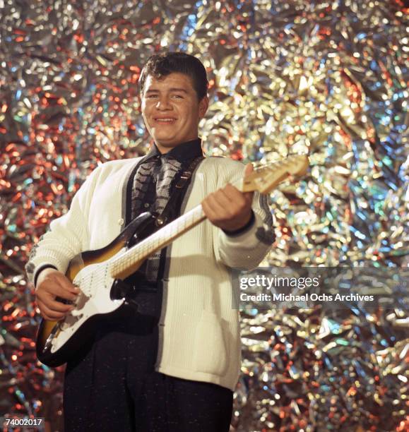Ritchie Valens poses for his famous album cover session in July 1958 in Los Angeles, California.