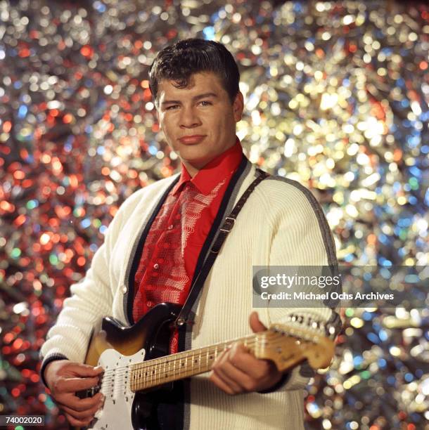 Ritchie Valens poses for his famous album cover session in July 1958 in Los Angeles, California.