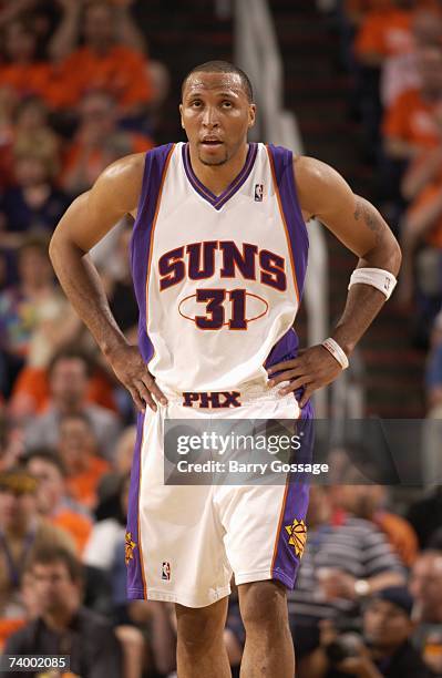 Shawn Marion of the Phoenix Suns looks on in Game One of the Western Conference Quarterfinals against the Los Angeles Lakers during the 2007 NBA...