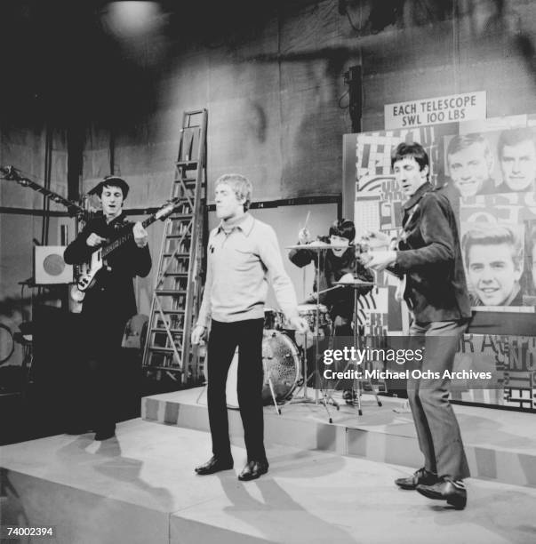 John Entwistle, Roger Daltrey, Keith Moon and Pete Townshend of the rock and roll band 'The Who' perform on the TV pop music show 'Ready Steady Go!',...